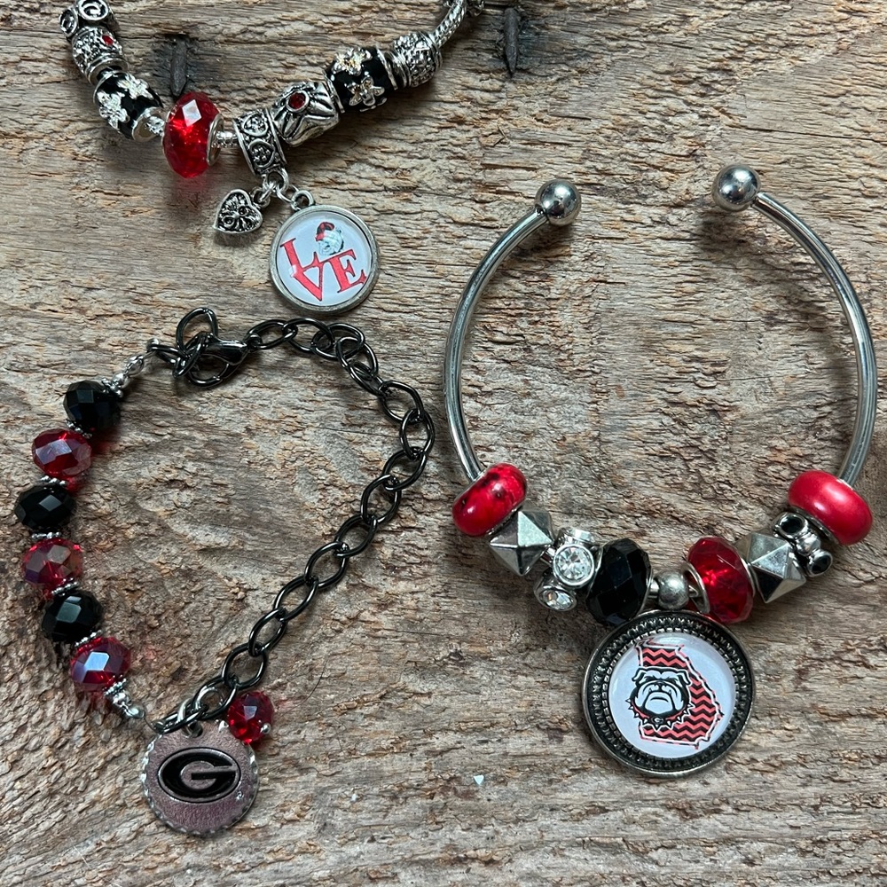 Set of 3 Georgia Bulldogs bracelets, UGA bracelets, UGA bulldogs charm, bulldogs